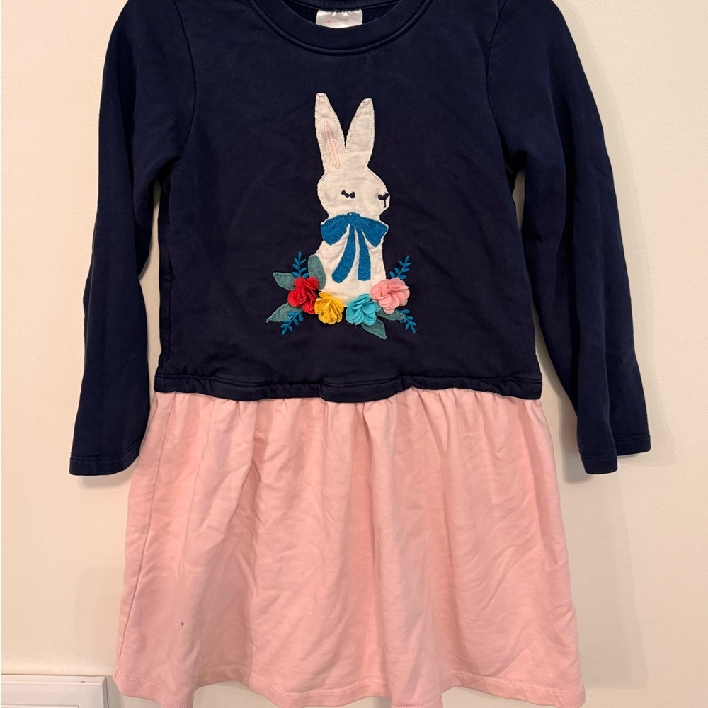 Hanna Andersson Kids Navy & Pink Bunny Appliqué Dress